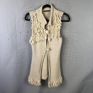 Dolce Cabo Sweater Vest Womens S White Chunky Knit Fringe Boho Festival Crochet